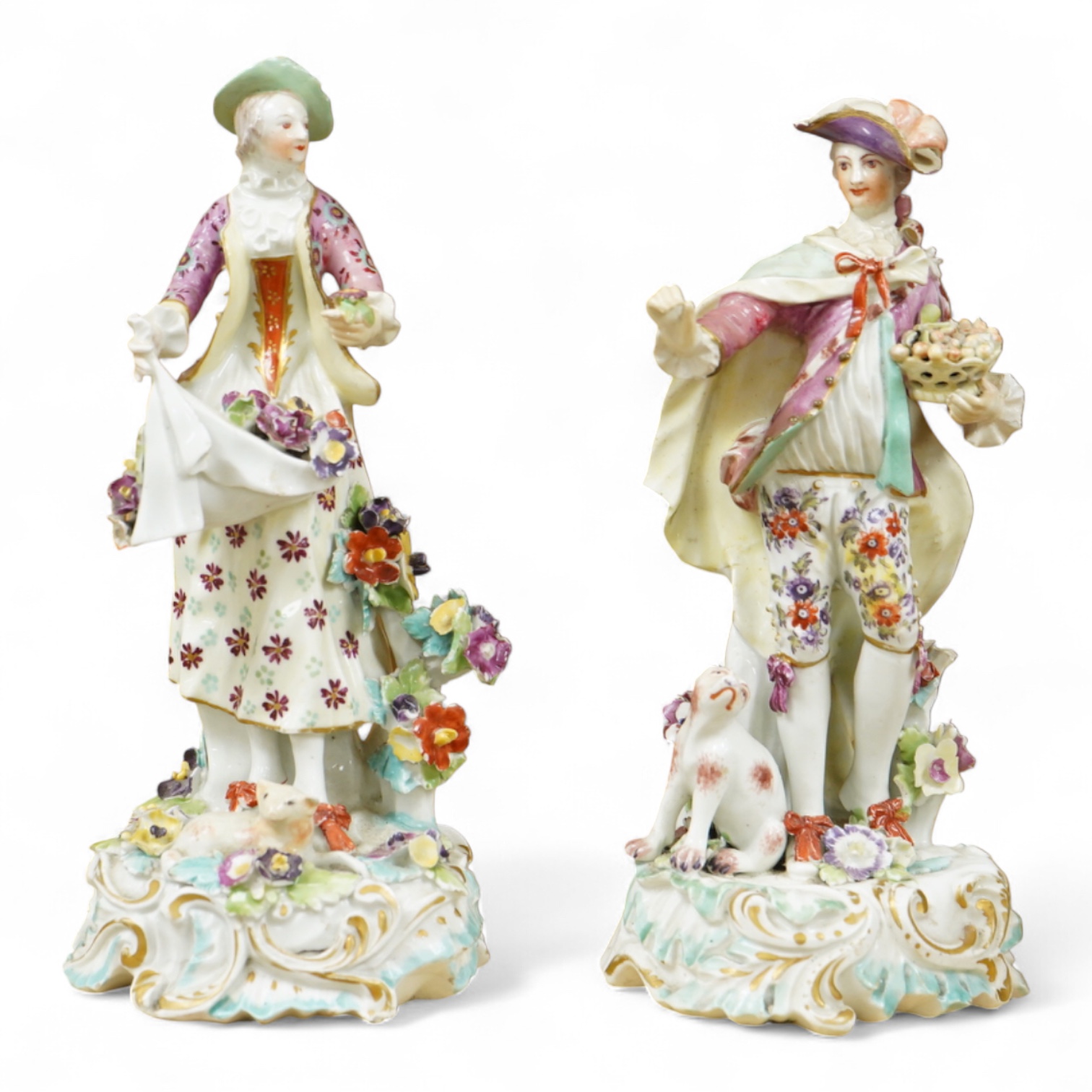 A pair of early Derby figures of a lady and gentleman, c.1758, tallest 22cm high
